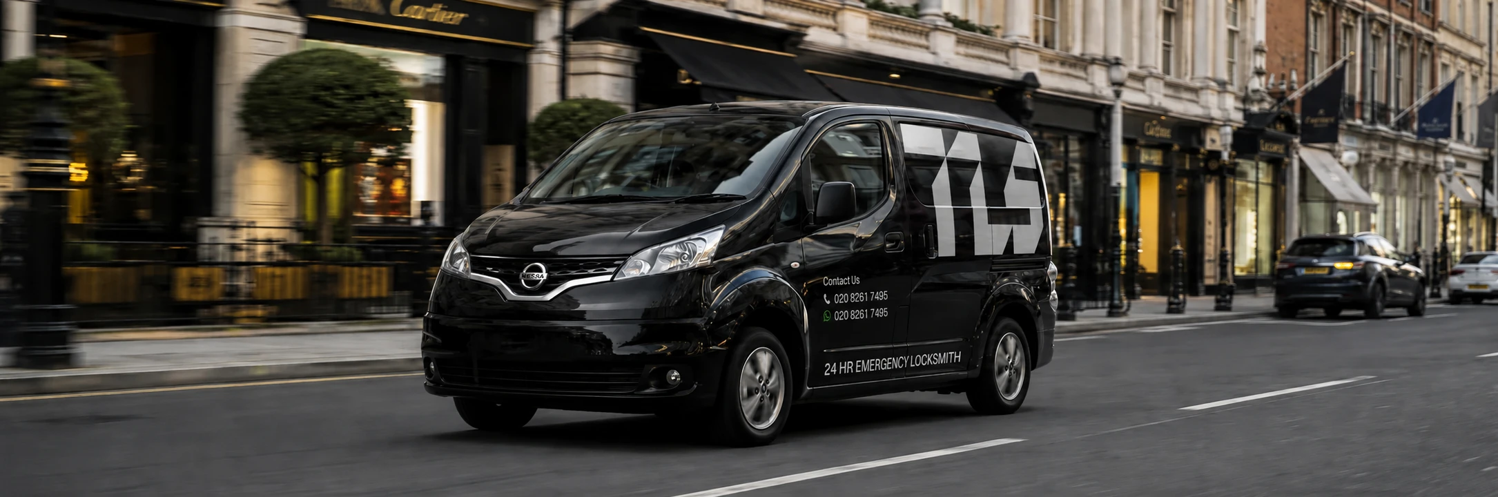 The Lock Specialist van on the way to an emergency locksmith callout in London