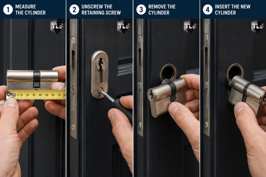 Replacing a uPVC door lock barrel step by step